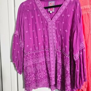 Johnny Was Embroidered Summer Top in Purple